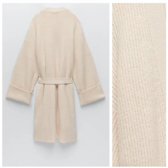 Zara Belted Knit Cardigan Knit Coat NWT - Picture 5 of 8